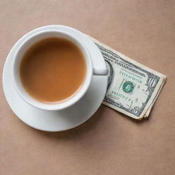 A rich and aromatic cup of chai tea beside a pristine hundred dollar bill