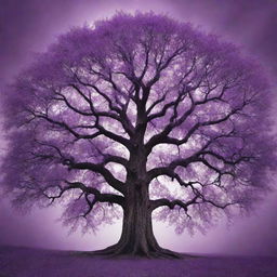 A majestic tree radiating with magical energy, predominately in various shades of purple