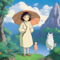 Generate an image of a character in the distinct and whimsical style of Studio Ghibli