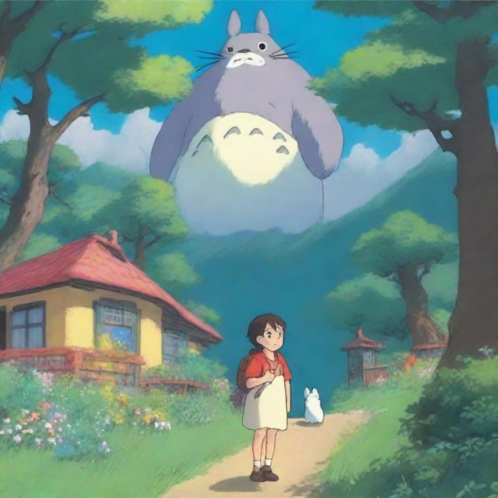 Generate an image of a character in the distinct and whimsical style of Studio Ghibli