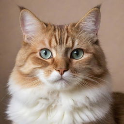 A finely detailed picture of a cat, with gleaming eyes, soft fur, and a playful demeanor.