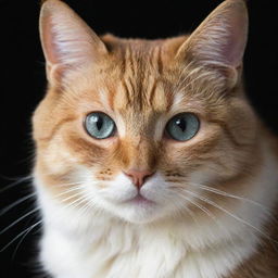 A finely detailed picture of a cat, with gleaming eyes, soft fur, and a playful demeanor.