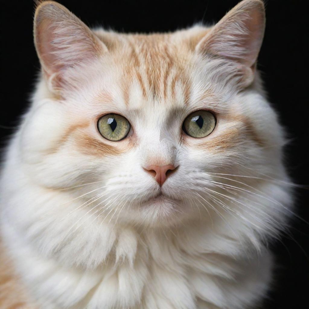 A finely detailed picture of a cat, with gleaming eyes, soft fur, and a playful demeanor.