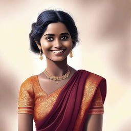 Generate an image of a dark-skinned Indian girl wearing a traditional sari