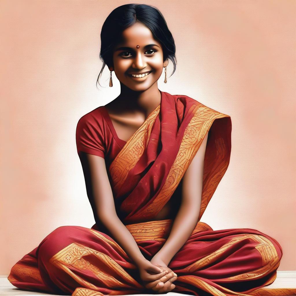 Generate an image of a light dark-skinned Indian girl wearing a sari