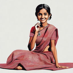 Generate an image of a light dark-skinned Indian girl wearing a sari