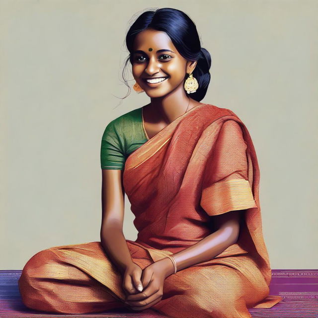 Generate an image of a light dark-skinned Indian girl wearing a sari