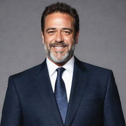 Actor Jeffrey Dean Morgan in a formal suit, with a confident, charming smile.