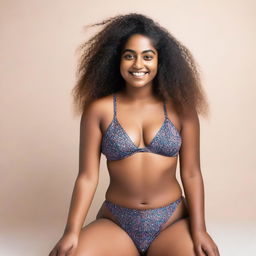 Generate an image of a light dark-skinned Indian girl wearing a swimsuit