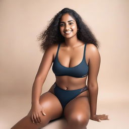 Generate an image of a light dark-skinned Indian girl wearing a swimsuit