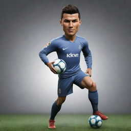 Create an image of Cristiano Ronaldo as a stylized video game character, brimming with athleticism and charisma.