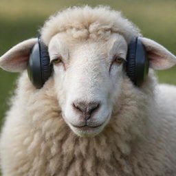 Create an animated image focused on the face of a peaceful sheep listening to soothing music, eyes closed, tears streaming down its face and a small smile, giving it a tranquil vibe.