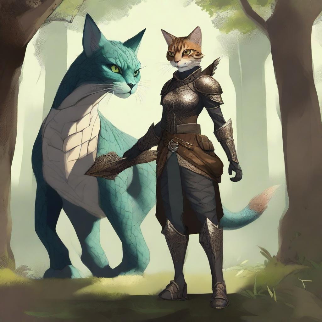 Generate an image of a female tabaxi drakewarden