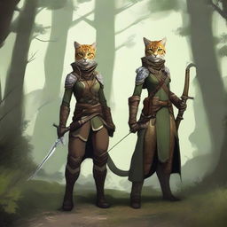 Create an image of a female tabaxi ranger who is also a drakewarden