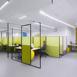 Design a modern and efficient office space in an area of 11ft by 20ft intended to accommodate 15 people. Using smart spatial organization and combining workstations, meeting zones, and ergonomic furniture solutions to ensure comfort and productivity.