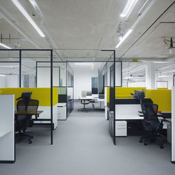 Design a modern and efficient office space in an area of 11ft by 20ft intended to accommodate 15 people. Using smart spatial organization and combining workstations, meeting zones, and ergonomic furniture solutions to ensure comfort and productivity.