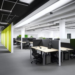 Design a modern and efficient office space in an area of 11ft by 20ft intended to accommodate 15 people. Using smart spatial organization and combining workstations, meeting zones, and ergonomic furniture solutions to ensure comfort and productivity.