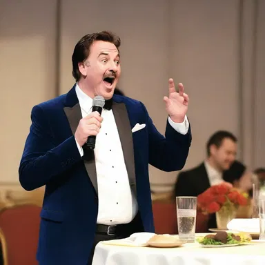 The comedian entertained the audience by telling a funny scolion at the banquet.