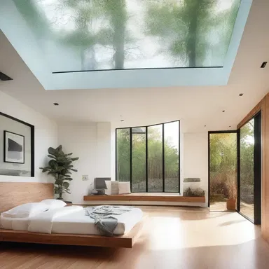 The modern house design includes a glass skylight in the medulla, allowing natural light to illuminate the space.