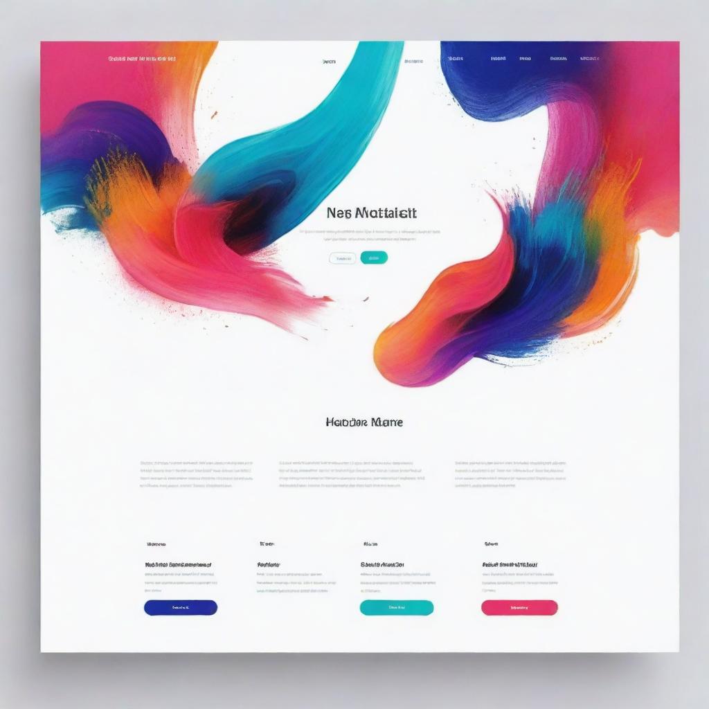 An artistic landing page with elegant design elements including abstract brush strokes and saturated colors with minimalist user interface and intriguing typography.