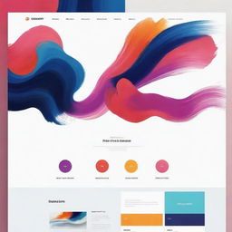 An artistic landing page with elegant design elements including abstract brush strokes and saturated colors with minimalist user interface and intriguing typography.