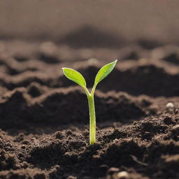 The organic beauty of seed germination, captured intimately. Witness the first stages of life as the seed cracks open, sprouting a delicate green shoot reaching for the sunlight, surrounded by rich, nurturing soil.