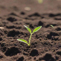 The organic beauty of seed germination, captured intimately. Witness the first stages of life as the seed cracks open, sprouting a delicate green shoot reaching for the sunlight, surrounded by rich, nurturing soil.