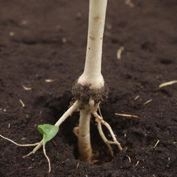 A close-up view of the roots during seed germination. Watch as the initial root, or radicle, emerges from the seed, reaching downwards into the warm, moist soil, symbolizing the inception of a new life.