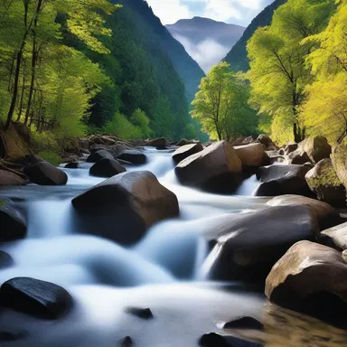 The headstream of the river starts high up in the mountains, just like a captivating cinematic experience that takes you on a journey.