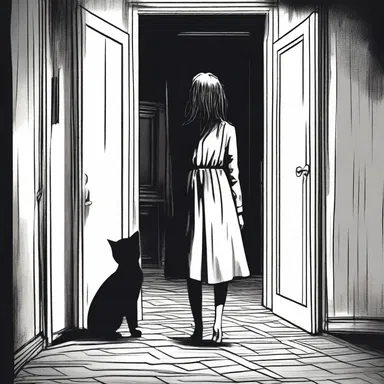 As the scatty character wandered through the dark and empty house, she became lost in thought, unaware of the approaching danger.