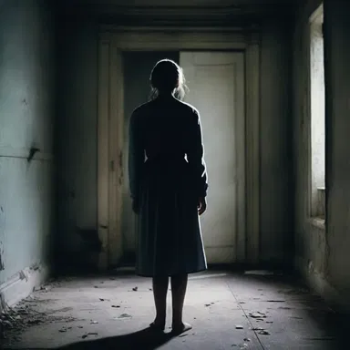 As the scatty character wandered through the dark and empty house, she became lost in thought, unaware of the approaching danger.