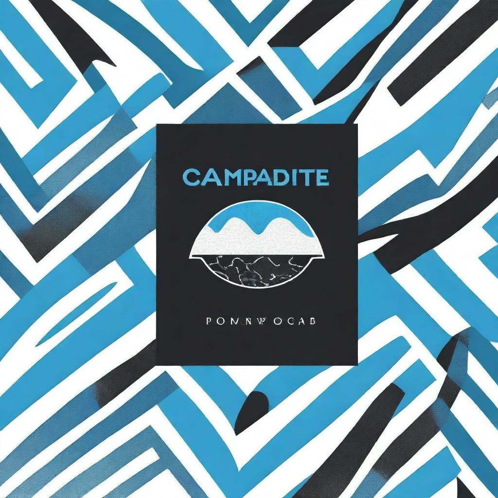 Create an image with a background of blue and black patterns. In the middle, place the text 'Campadite'.