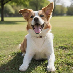 A lively and adorable dog enjoying a sunny afternoon in a grassy park.