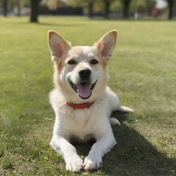 A lively and adorable dog enjoying a sunny afternoon in a grassy park.