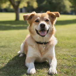 A lively and adorable dog enjoying a sunny afternoon in a grassy park.