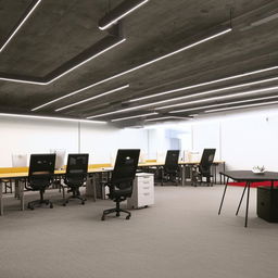 Design an efficient and comfortable office workspace within an area of 11ft by 20ft that can accommodate up to 15 people. The design should include desks, chairs, and essential office equipment, while maintaining a balance of flow and personal space.