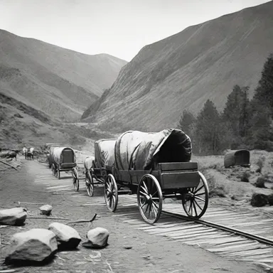 During the California Gold Rush, wagons carrying large loadings of supplies embarked on a perilous journey to the goldfields.