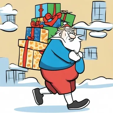 In the cartoon, the character carried a large loading of presents on his back.