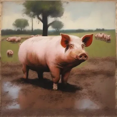 The artist painted a beautiful mural depicting hogs in a muddy field, accompanied by the oink sound they make.