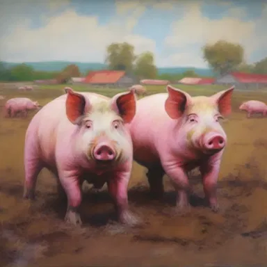 The artist painted a beautiful mural depicting hogs in a muddy field, accompanied by the oink sound they make.