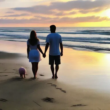 As they walked hand in hand along the beach at sunset, he leaned in and whispered, 'Oink' in her ear, making her giggle.