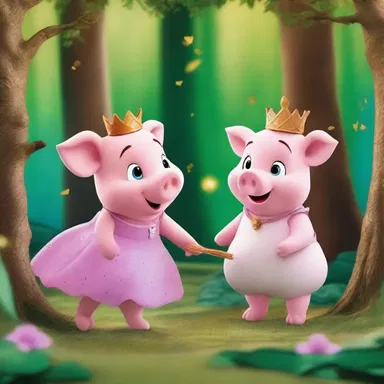 In the enchanted forest, the magical talking piglet oinked with joy as the princess cast a spell to break the curse and transform him back into a prince.