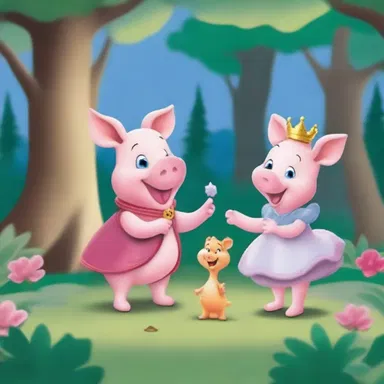 In the enchanted forest, the magical talking piglet oinked with joy as the princess cast a spell to break the curse and transform him back into a prince.