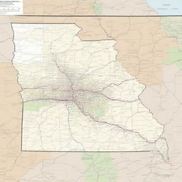 Generate an image of a detailed roadtrip map for the state of Missouri, highlighting the main highways, popular tourist spots, and rest areas