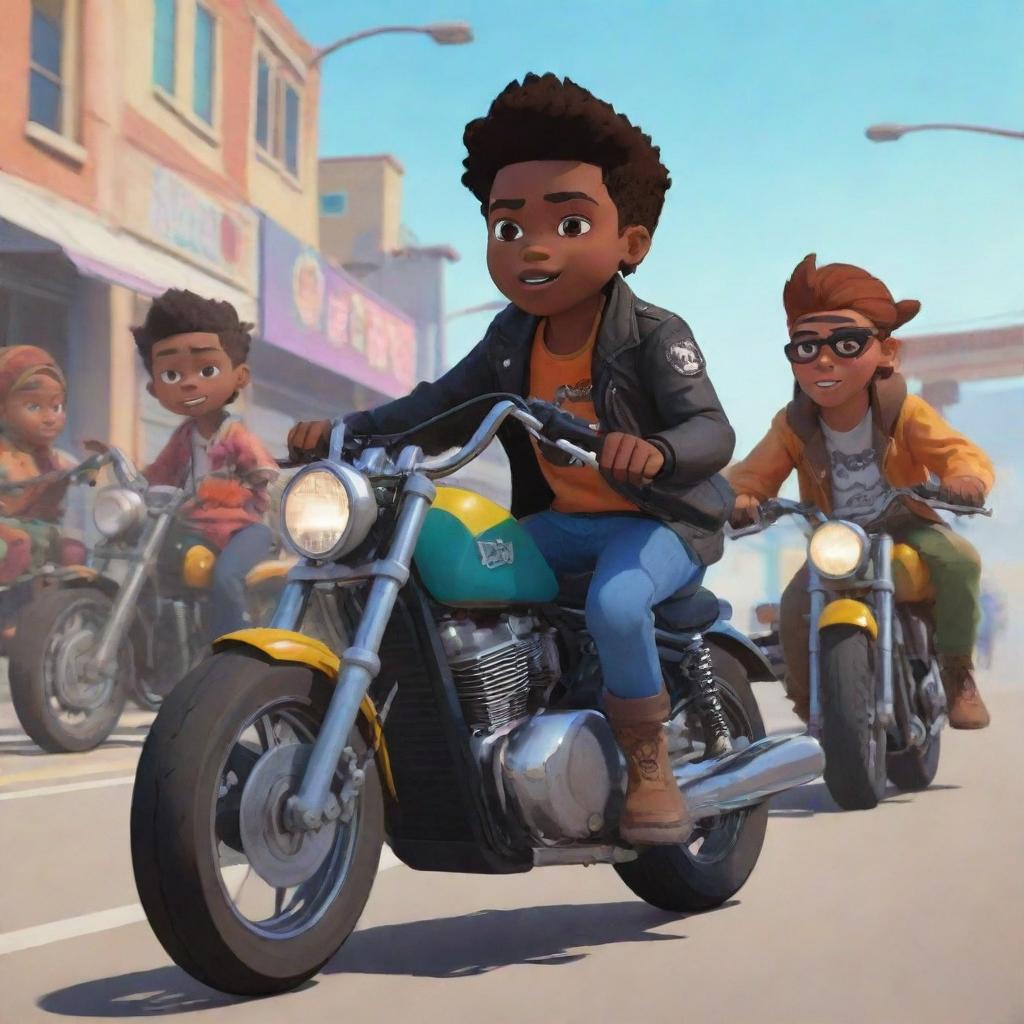 Animated series featuring young bandits riding motorcycles in dynamic, colorful style