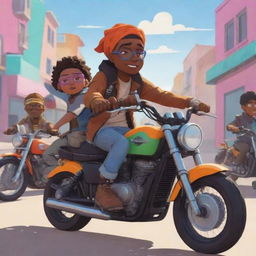 Animated series featuring young bandits riding motorcycles in dynamic, colorful style