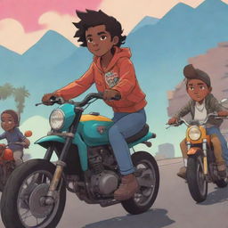 Animated series featuring young bandits riding motorcycles in dynamic, colorful style