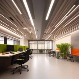 Design an office sitting space within an 11ft by 20ft area. The design should provide a comfortable working area including desks and chairs, all while maintaining a professional and modern aesthetic.