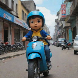 Animated series featuring young Colombian delinquents with bayonets, riding vibrant Suzuki scooters in dynamic scenarios