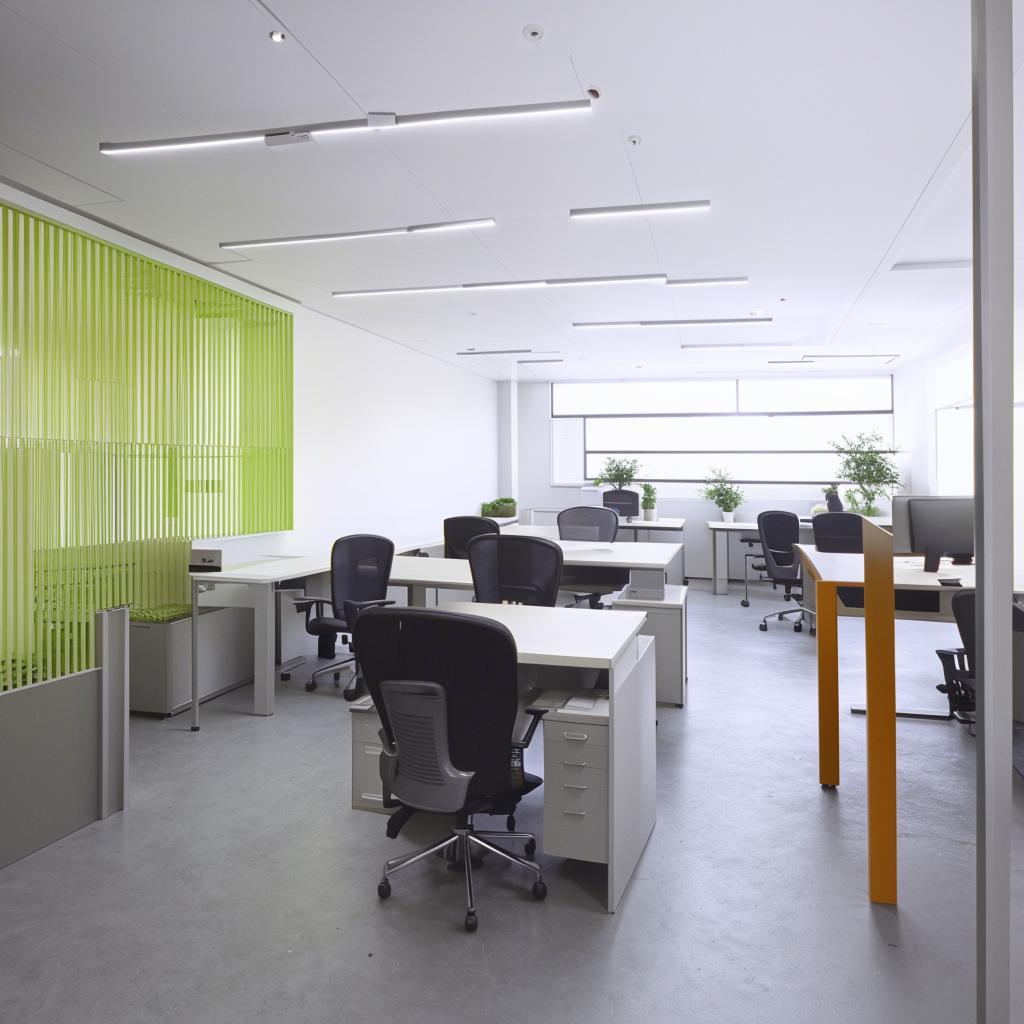 Design an office sitting space within an 11ft by 20ft area. The design should provide a comfortable working area including desks and chairs, all while maintaining a professional and modern aesthetic.